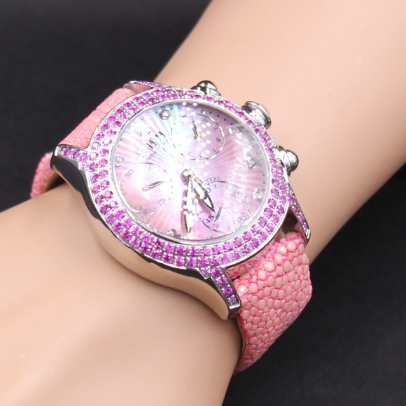 Pink Sapphire Diamond 3.45 Tcw Unisex Luxury Watch main image 5